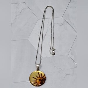 CNA PRANDA 925 Sterling  Vintage Glass Sun Symbol Charm Pendant & 925 Chain